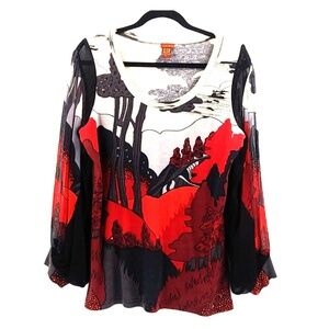 Julie G Large art to wear Tunic Top Blouse